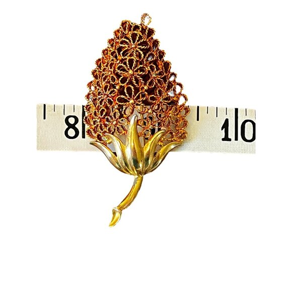 Vintage Mamselle Gold-Tone Filigree Floral Leaf Brooch Pin - Picture 8 of 11